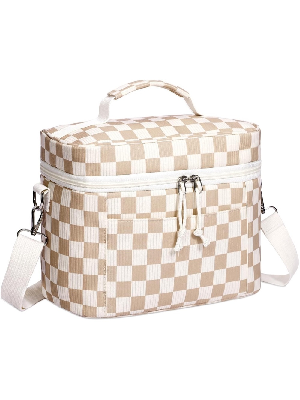 Beige Checkered Corduroy Cooler/Lunch bag